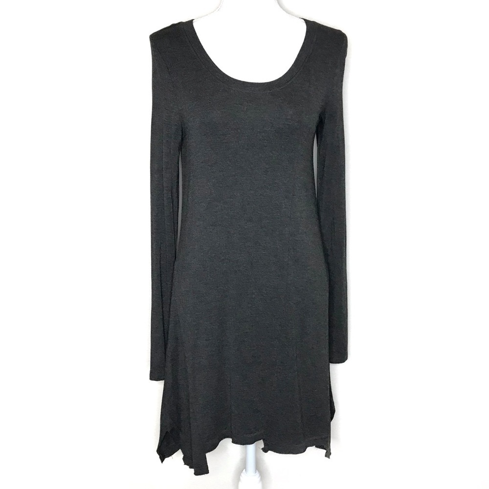 Kensie Gray Long Sleeve Asymmetrical Hemline Dress‎ Cozycore Minimalist Western
